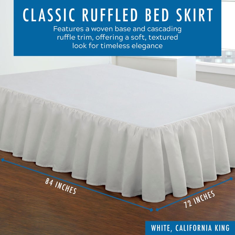Fresh Ideas Bedding Ruffled Bed Skirt, Classic 14â€ Drop Length, Gathered Styling, Cali King, White - Image 2